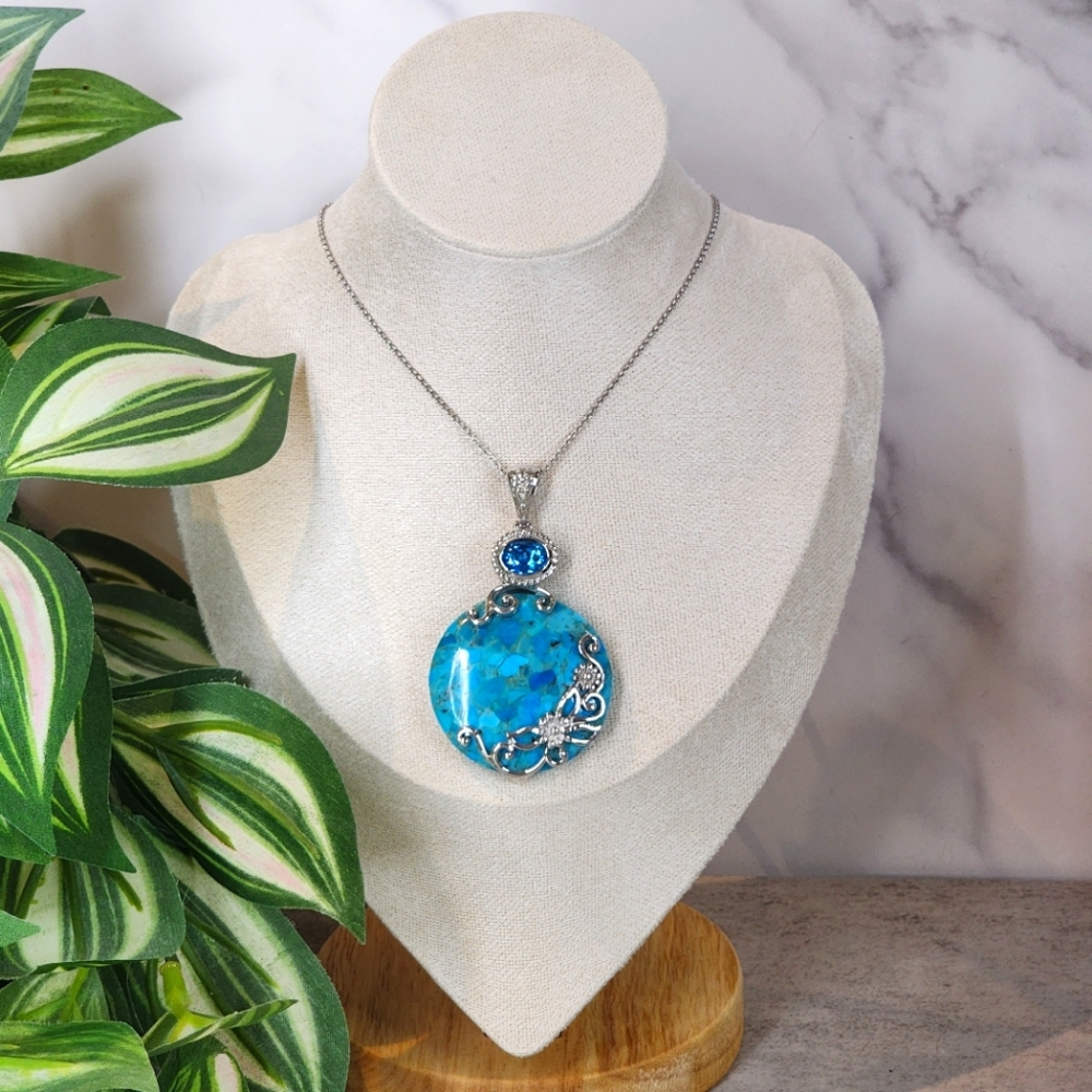 Chapal Zenray NF Turquoise & Blue Topaz Sterling Silver Pendant and Chain